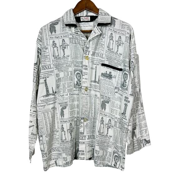 Boom or Bust by Enro Pajama Top Classic Newsprint Comfy Sleep - L - Picture 1 of 4